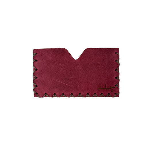 Leather Single Card Wallet - Plum