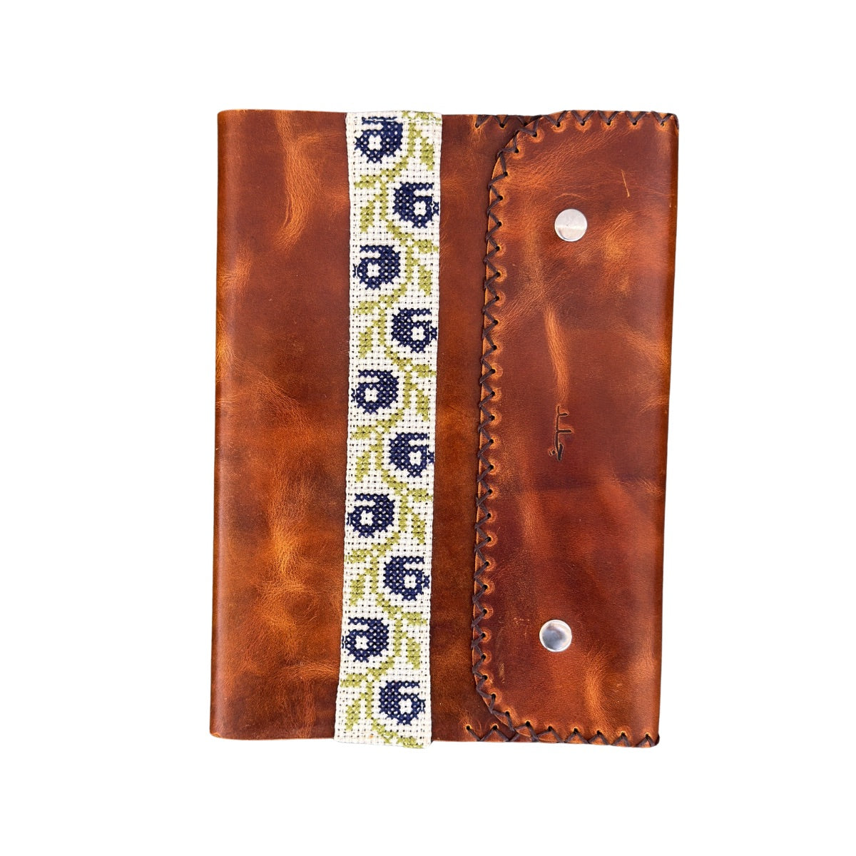 Leather Journal w/Embroidery - Brown w/Olives