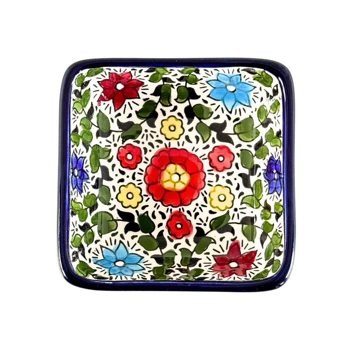 Ceramic Square Dish (4”) - Multicolor Vines