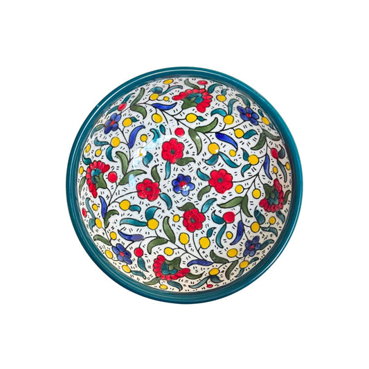 Ceramic Low Round Dish (4") - Teal Multicolor