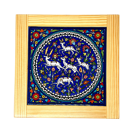 Ceramic Tile & Wood Trivet - Blue Gazelle
