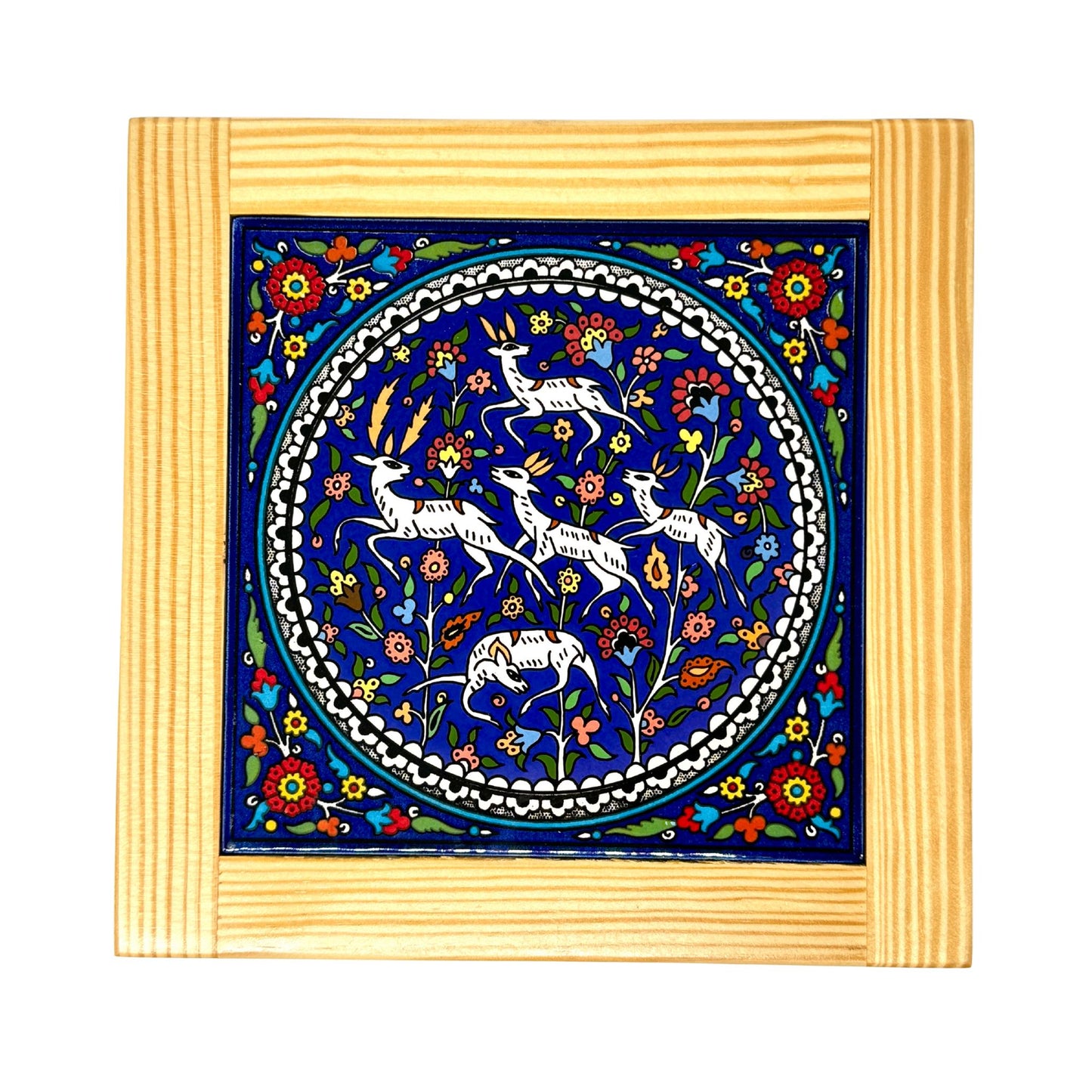 Ceramic Tile & Wood Trivet - Blue Gazelle