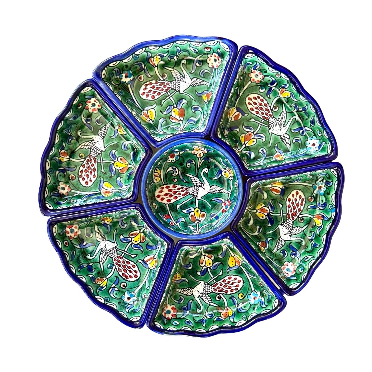 Ceramic Sectional Serving DIsh (13”) - Peacock, Green