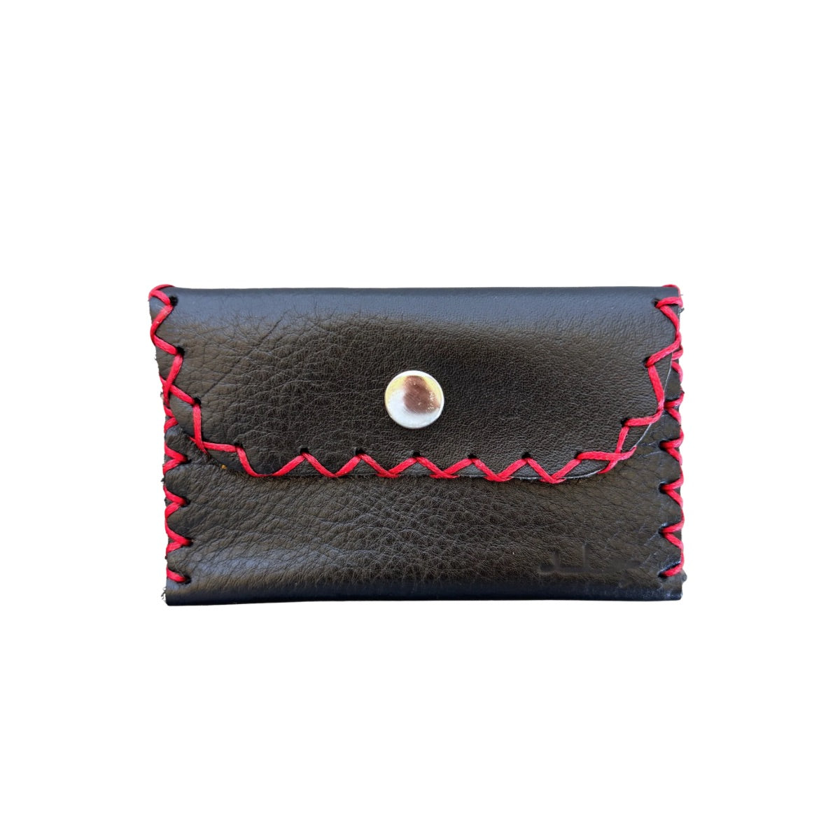 Leather ID Wallet w/Snap - Black w/Red