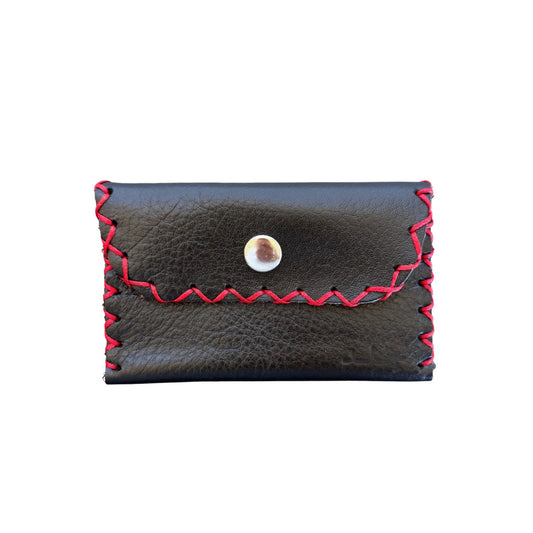 Leather ID Wallet w/Snap - Black w/Red