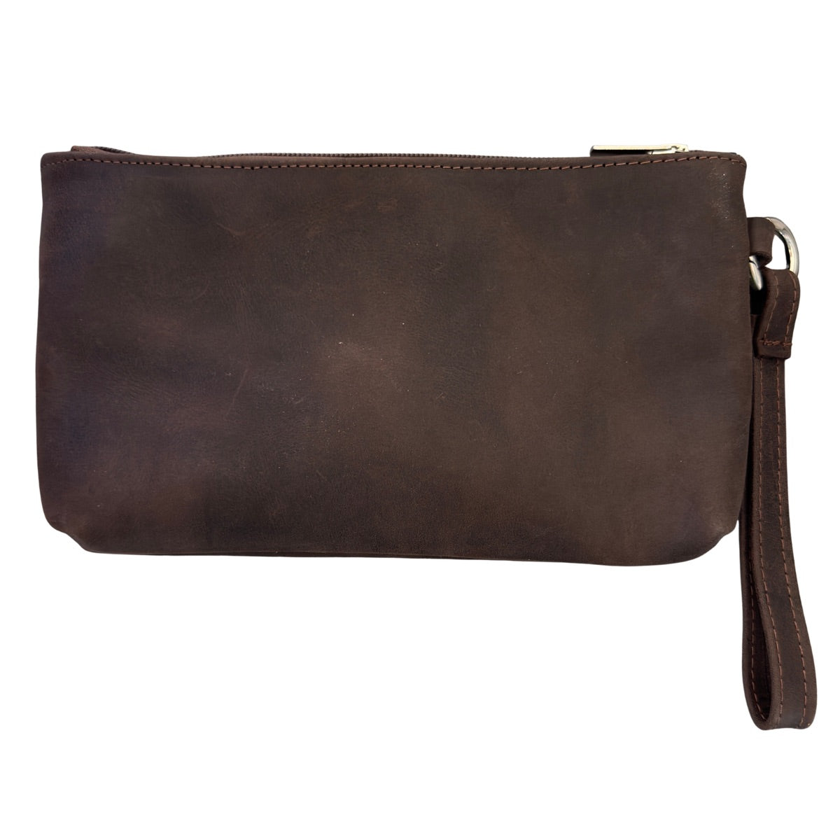 Leather Clutch w/Embroidery - Espresso Brown