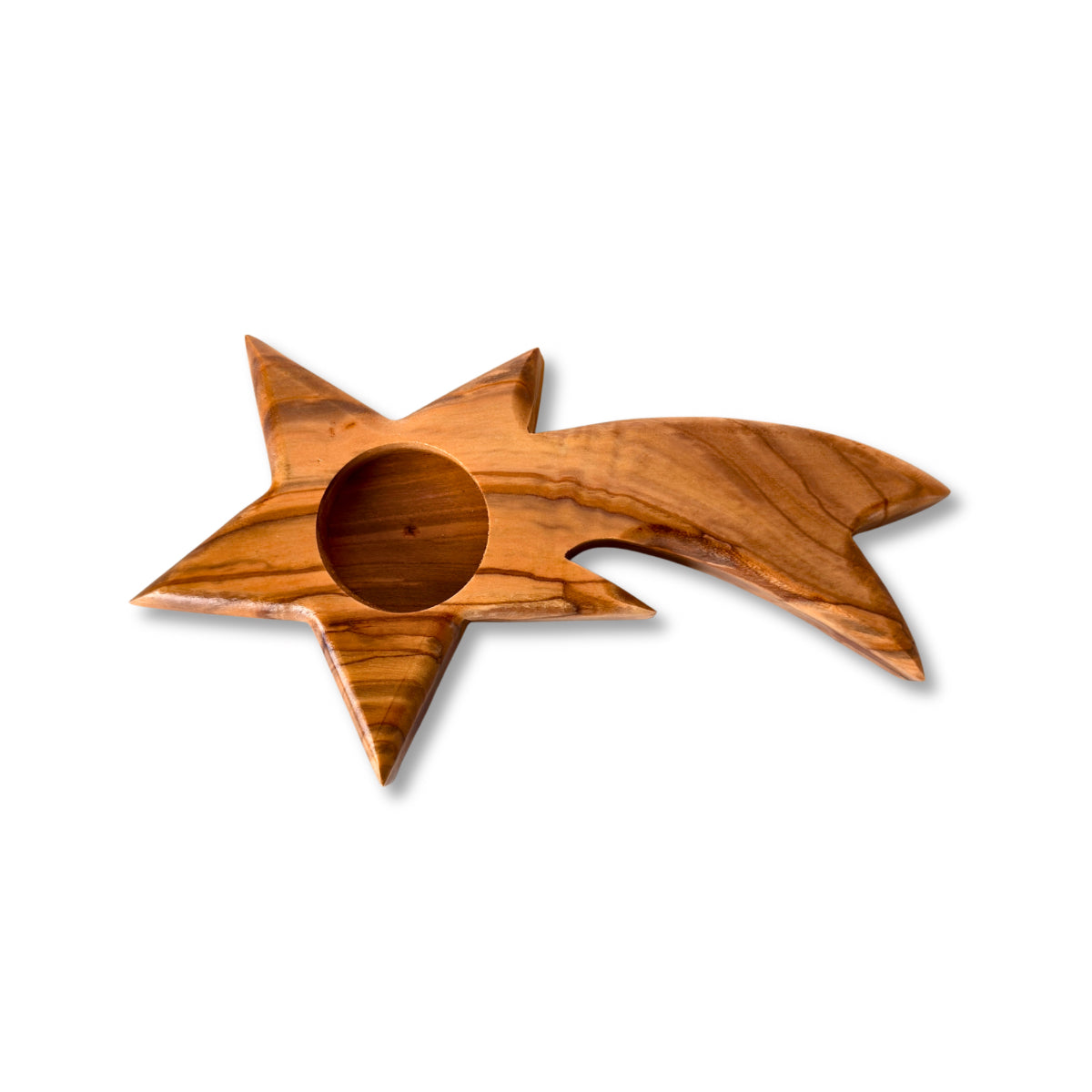 Olive Wood Candle. Holder - Shooting Star
