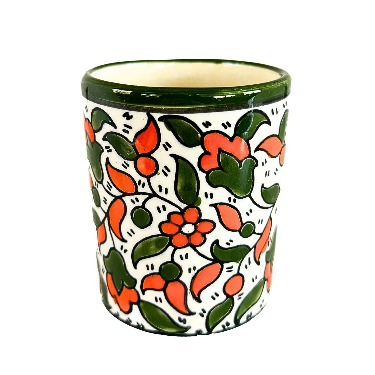 Ceramic Mug, No Handle - Green & Orange