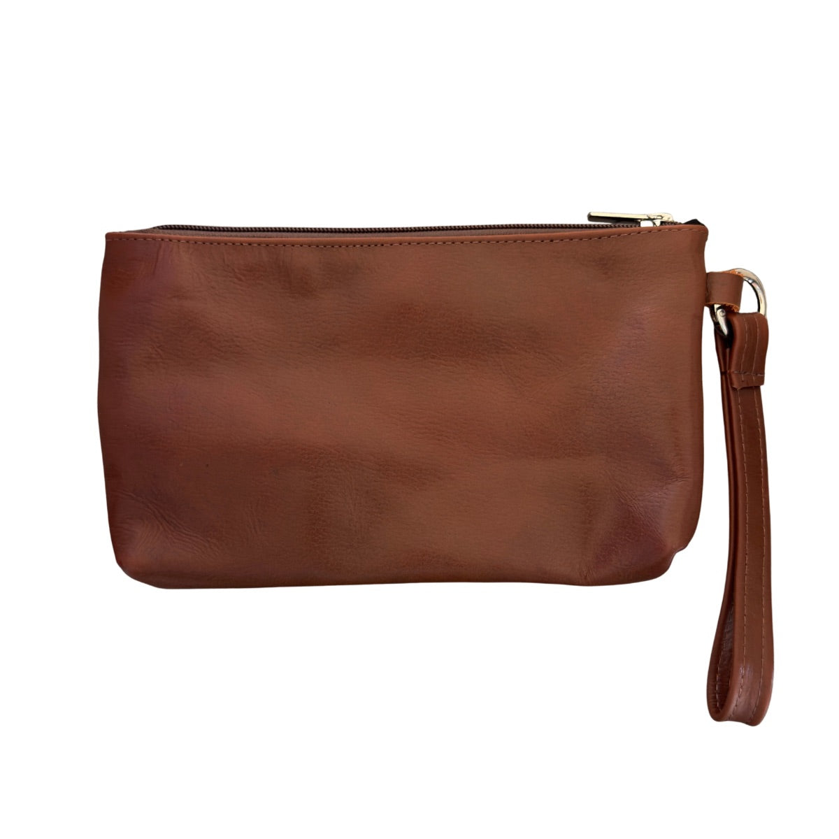 Leather Clutch w/Embroidery - Chestnut Brown