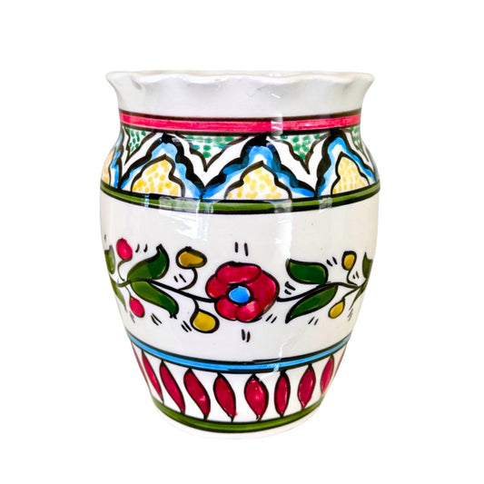 Ceramic Flower Pot  (8") - Fluted Arabesque Poppy