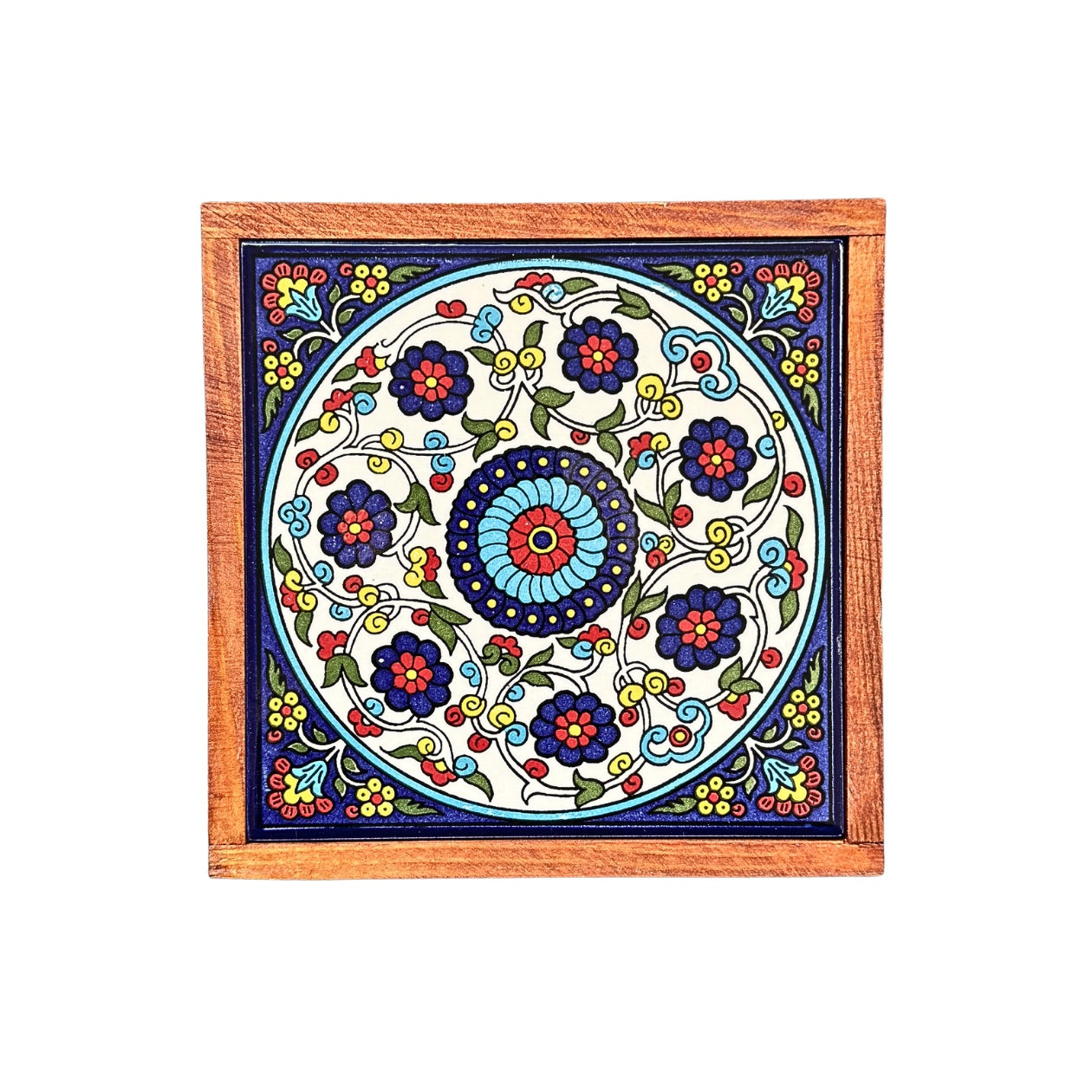 Wood and Ceramic Tile Box - Flowers
