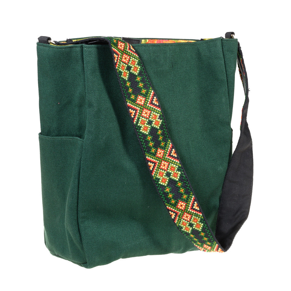 Shoulder Bucket Bag w/Embroidered Strap