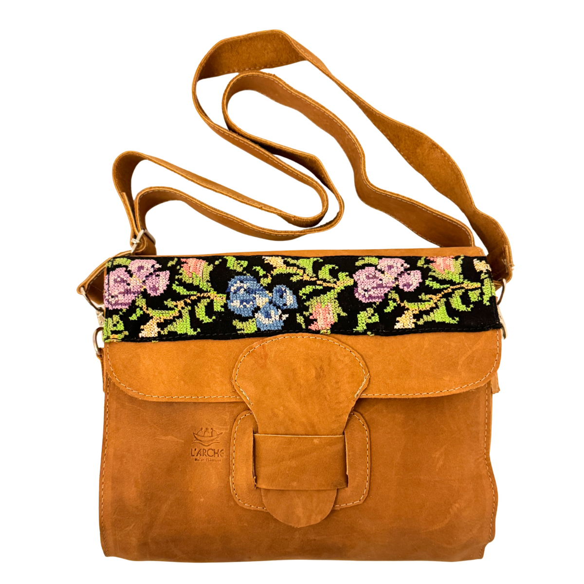 Suede Leather Purse w/Embroidery - Violets