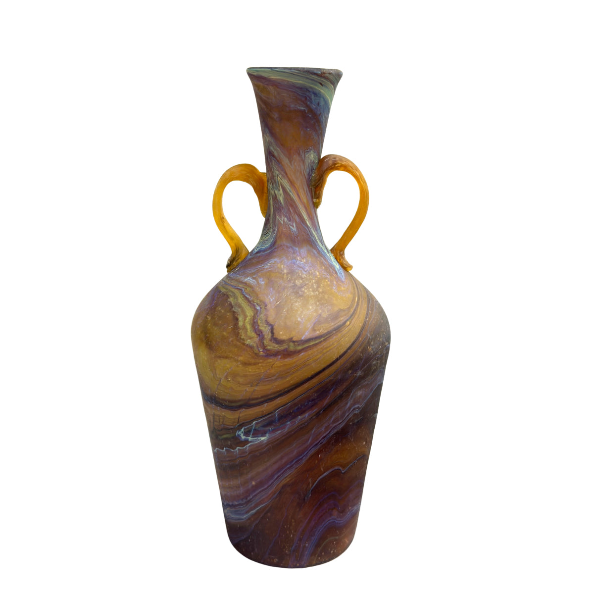 Phoenician Glass Vase w/Handles (10”) - Amber