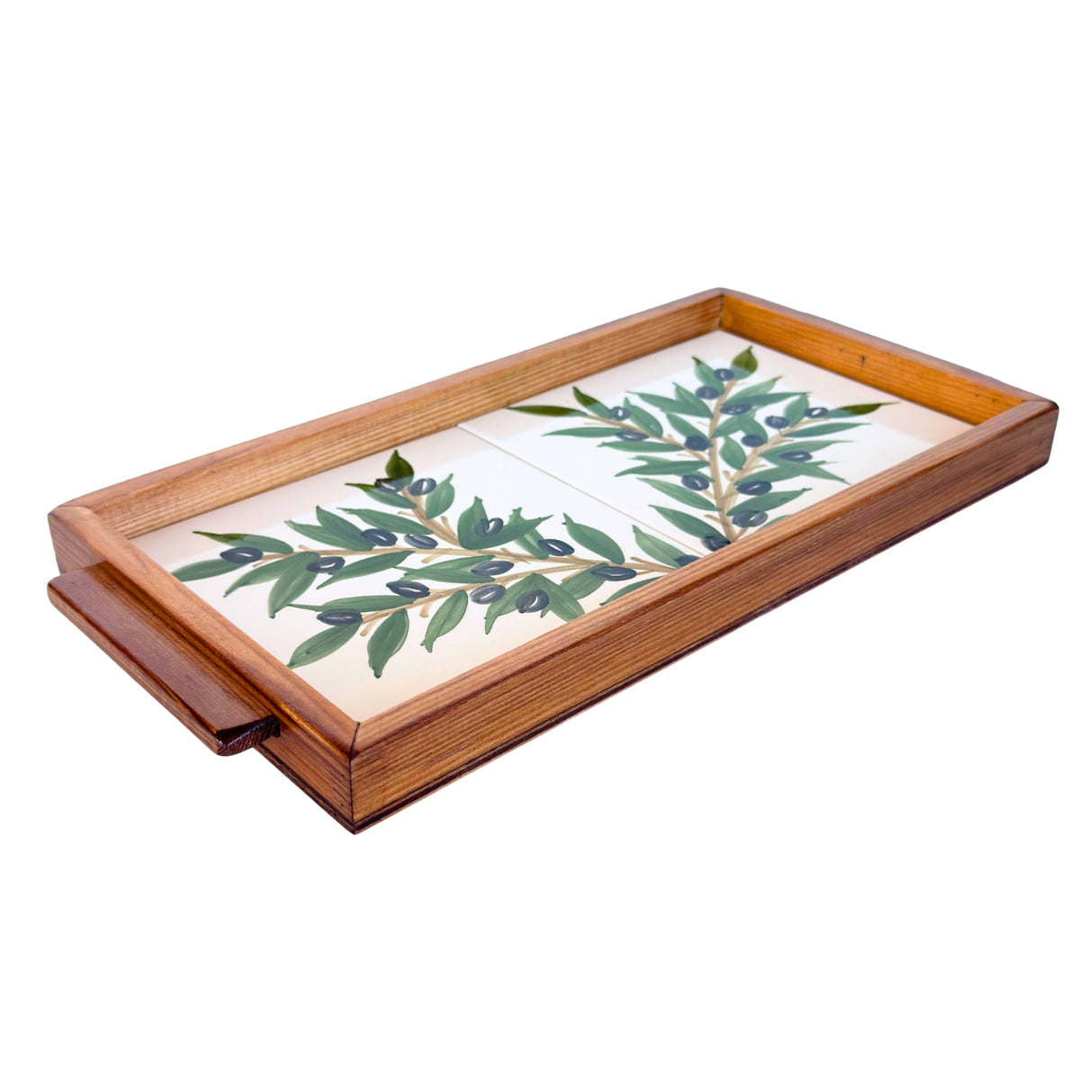 Ceramic & Wood Serving 2 Tile Tray - Zeitoun