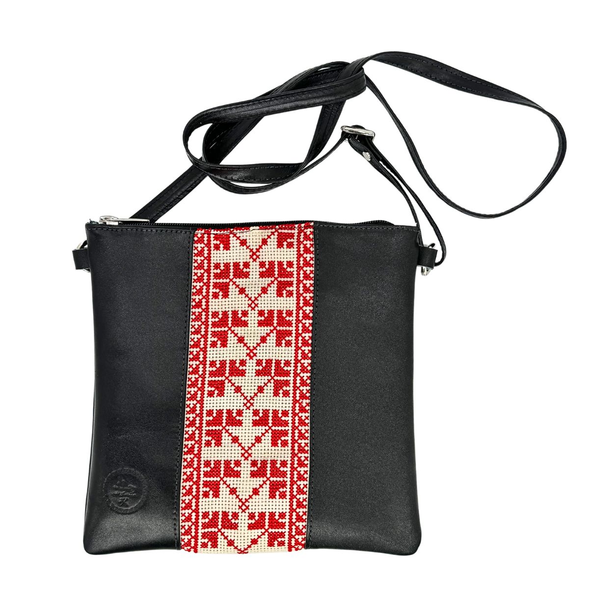 Leather Cross Body Bag with Embroidery