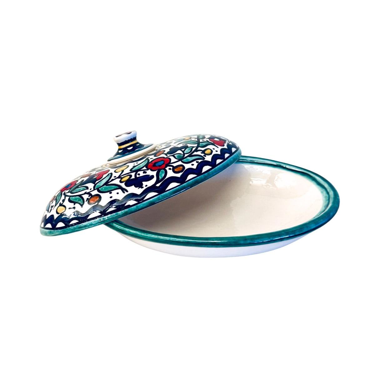 Ceramic Covered Dish (9") - Teal Multicolor