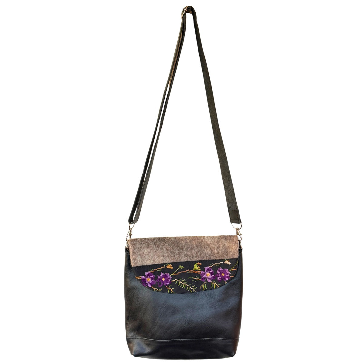 Felt and Leather Shoulder Bag w/Embroidery