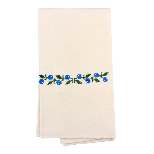 Embroidered Tea Towel - Blueberry