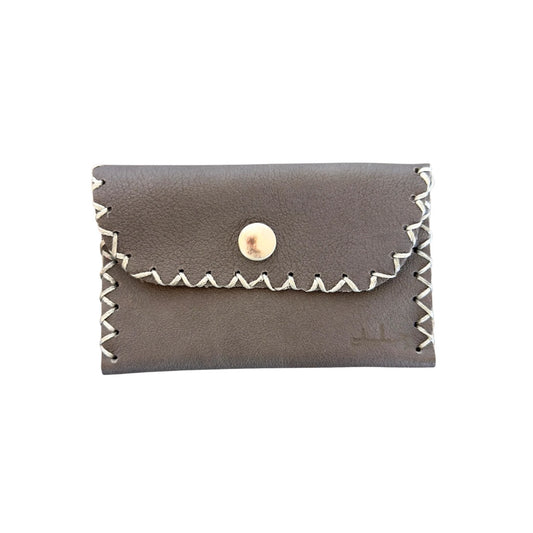 Leather ID Wallet w/Snap - Grey