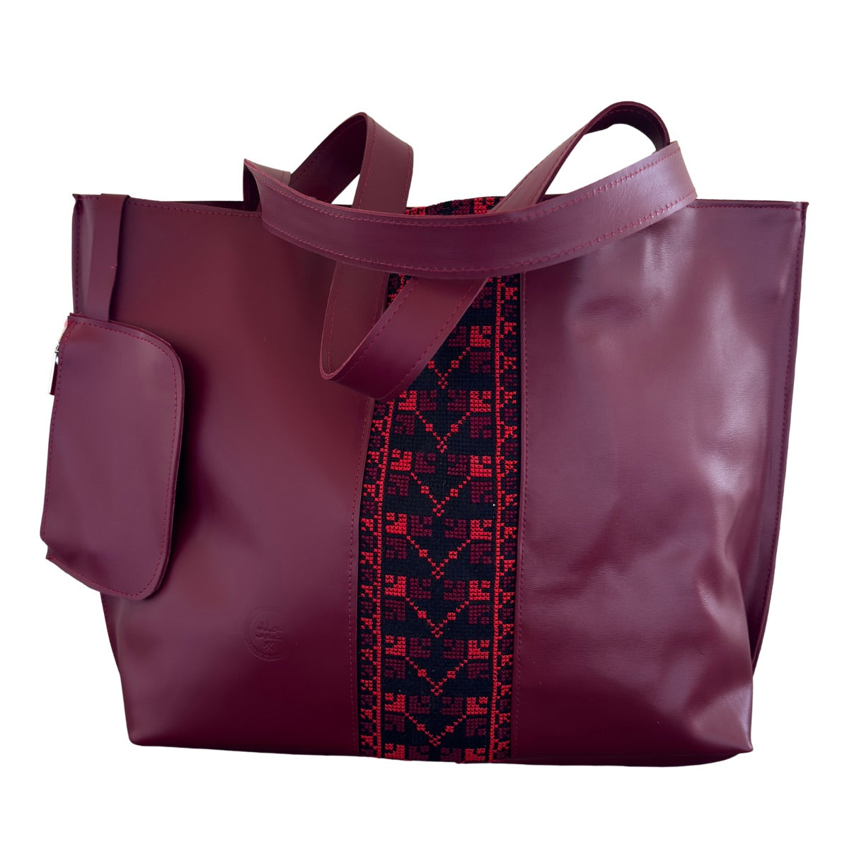 Leather Tote Bag w/Embroidery - Sumac