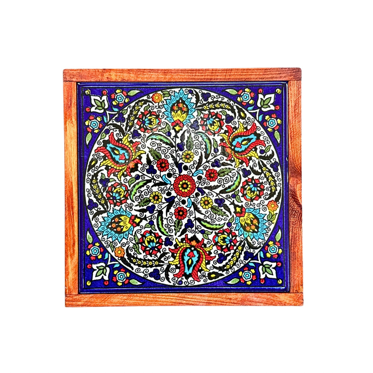 Wood & Ceramic Tile Box - Arabesque Tulips