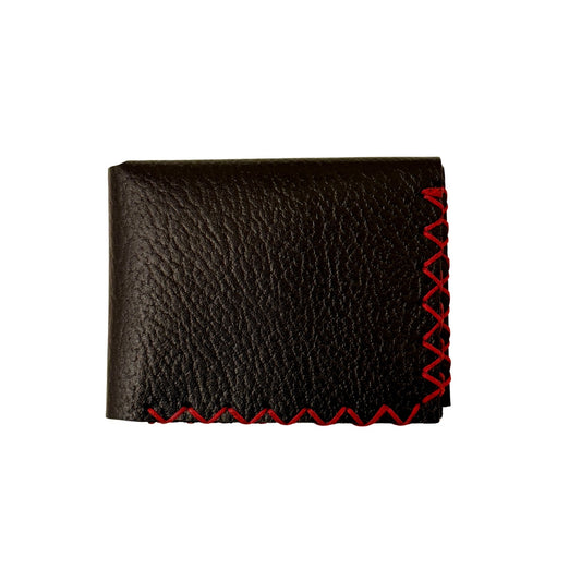 Leather Tri-Fold Wallet - Black w/Red Stitching