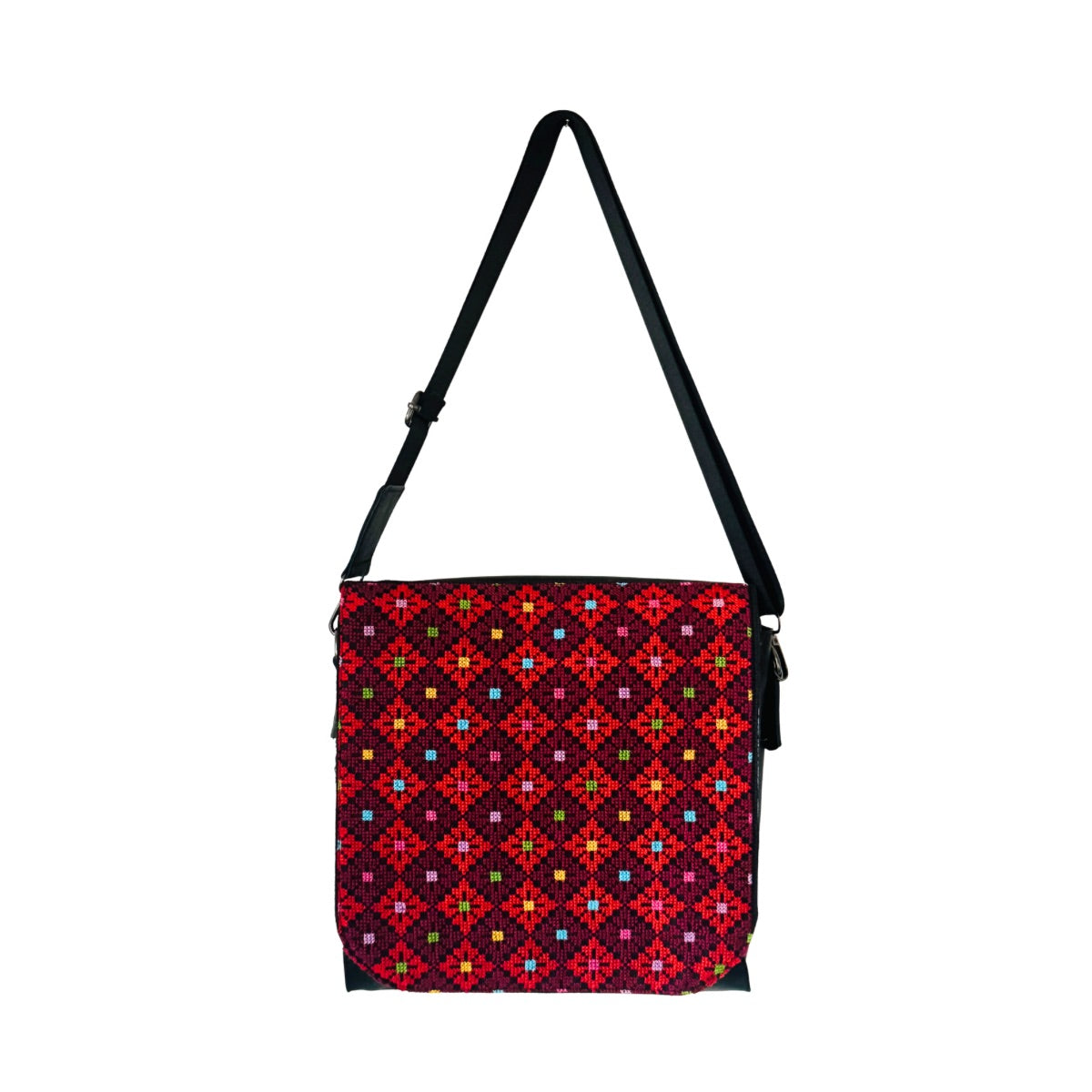 Embroidered Leather Bag (Black) - Mosaic Multicolor