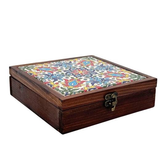 Wood & Ceramic Tile Box - Geometric Garden