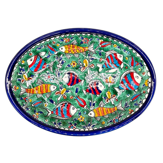 Ceramic Oval Dish (12”) - Green Fish