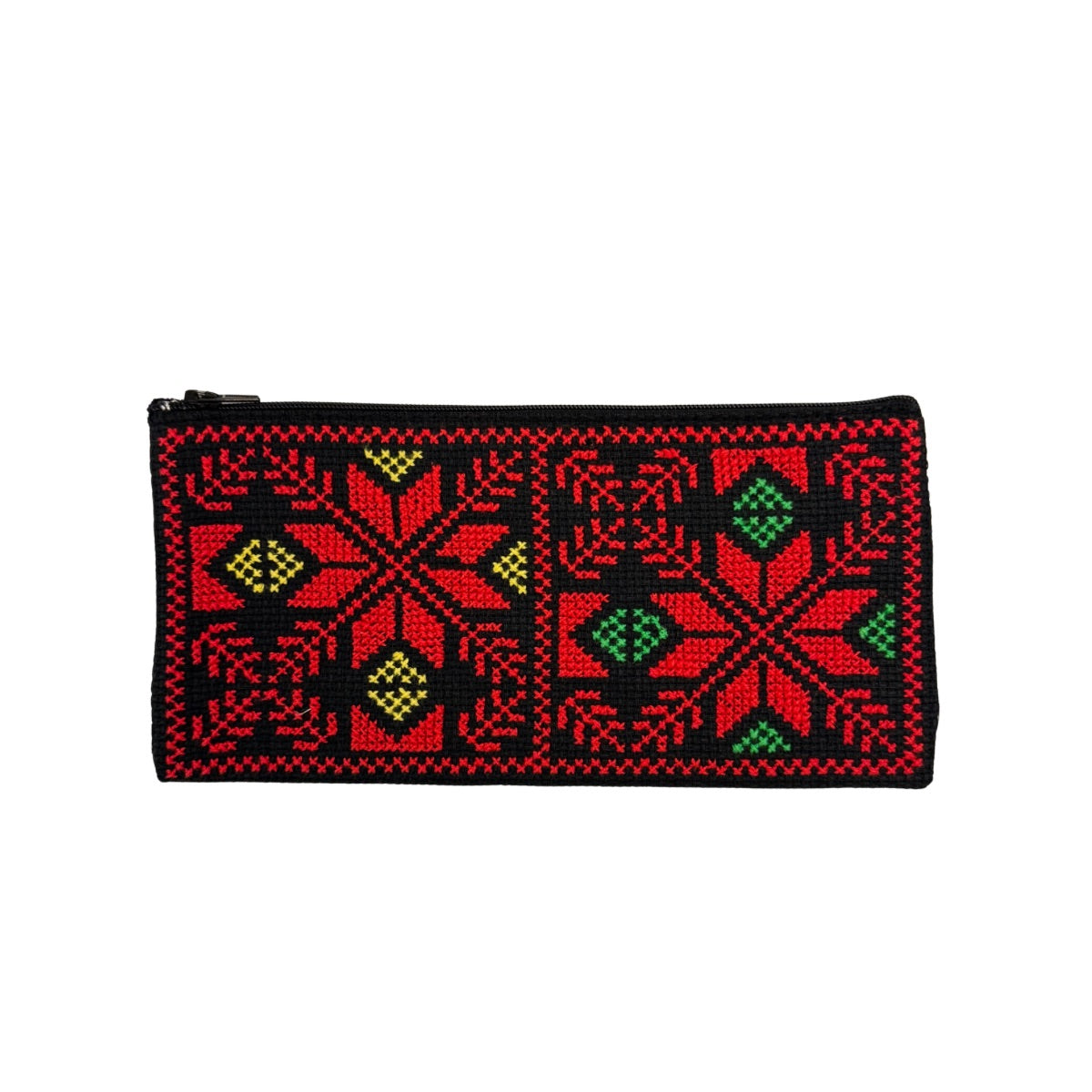 Embroidered Purse w/Zipper - Red/Green/Black