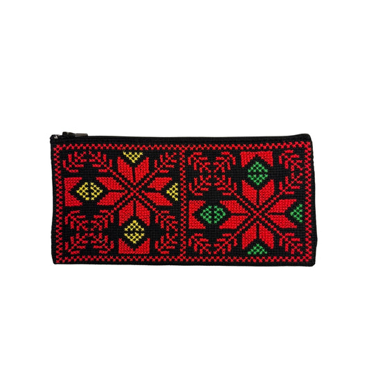 Embroidered Purse w/Zipper - Red/Green/Black