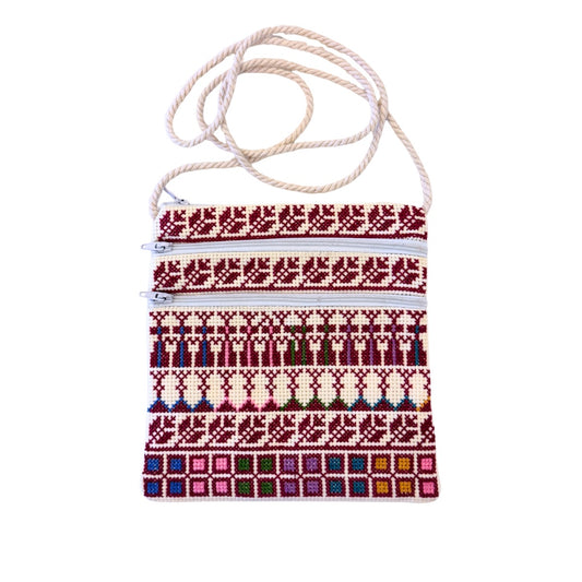 Embroidered Shoulder Purse (White) - Red