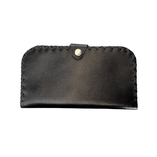 Leather Bi-Fold Snap Wallet - All Black
