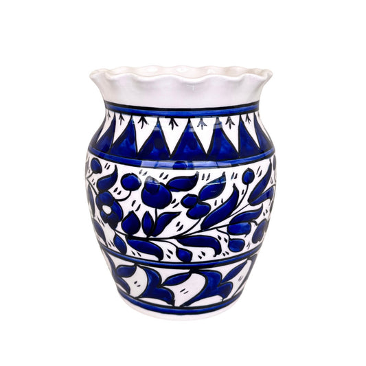 Ceramic Flower Pot  (8") - Fluted Classic Blue