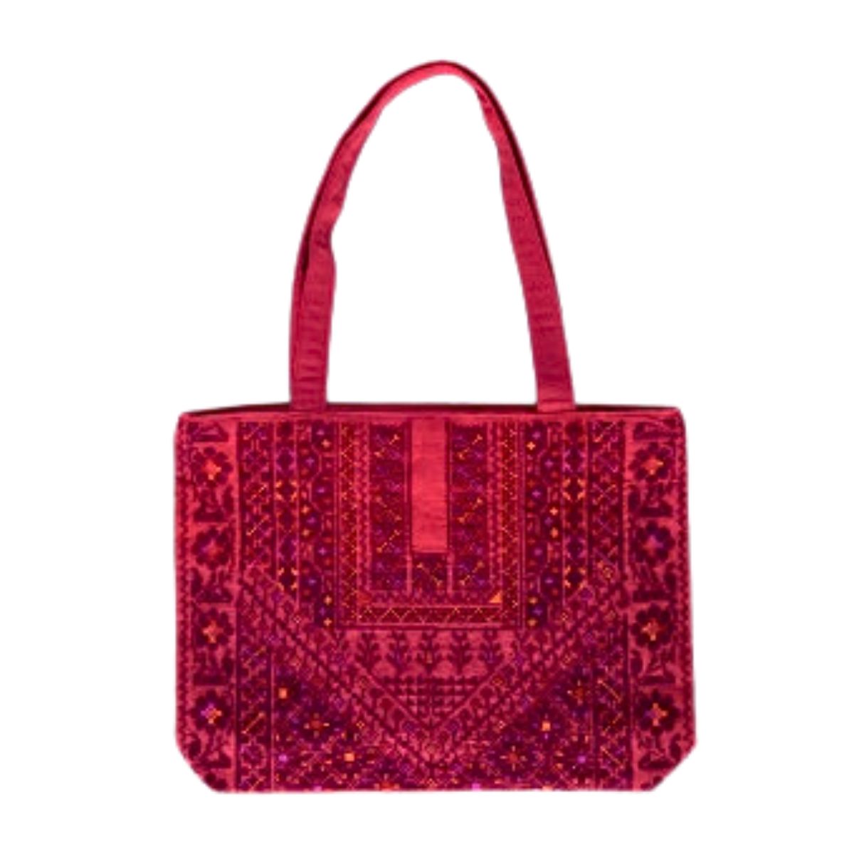 Embroidered Cotton Tote - Red