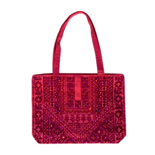 Embroidered Cotton Tote - Red