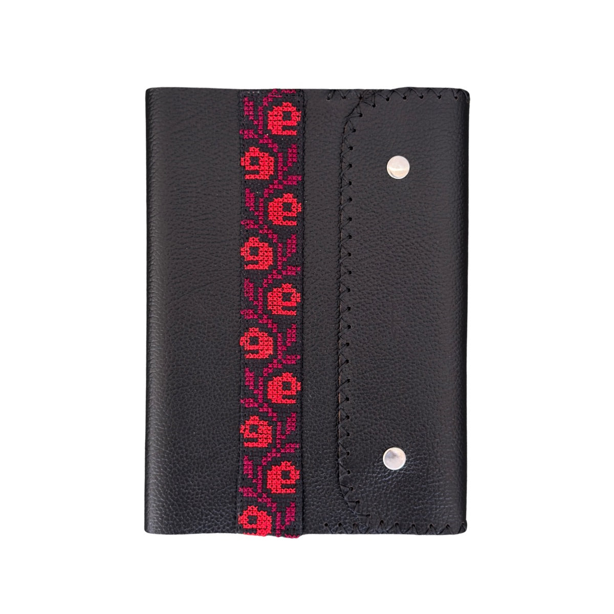 Leather Journal w/Embroidery - Black Floral