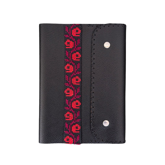 Leather Journal w/Embroidery - Black Floral