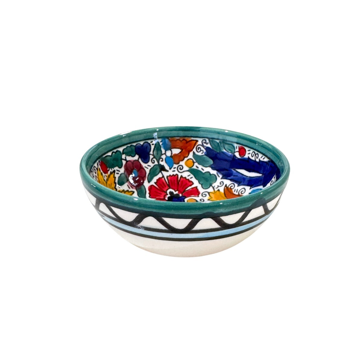 Ceramic "Dipping" Bowl (3.5”) - Aqua Floral