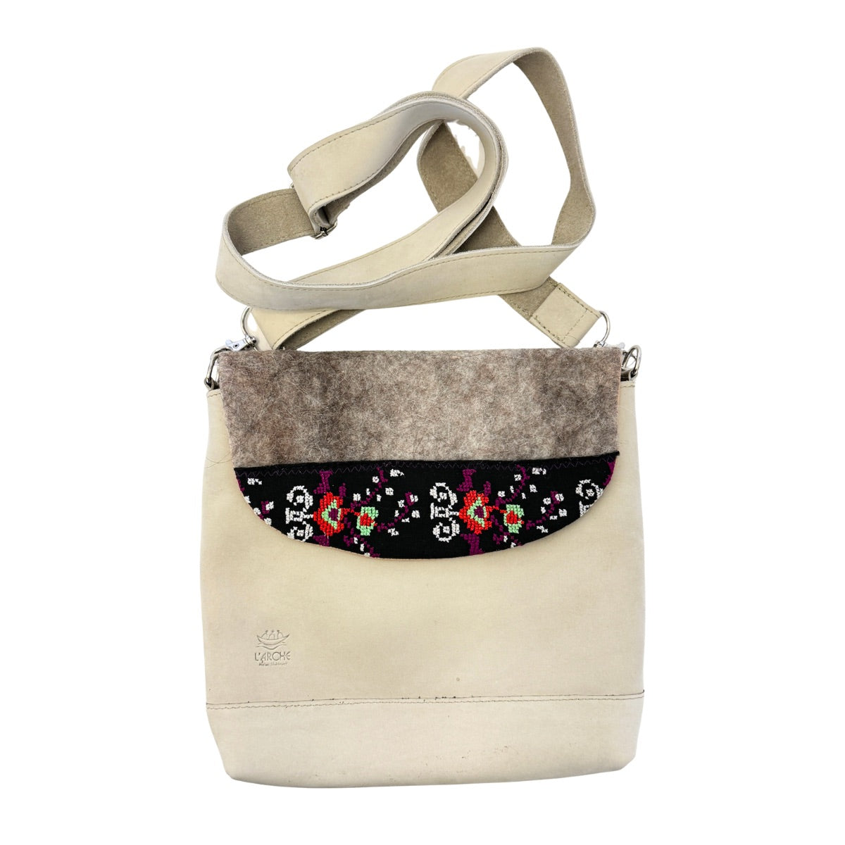 Leather Embroidered and Felted Purse (Set of 3) - Oyster