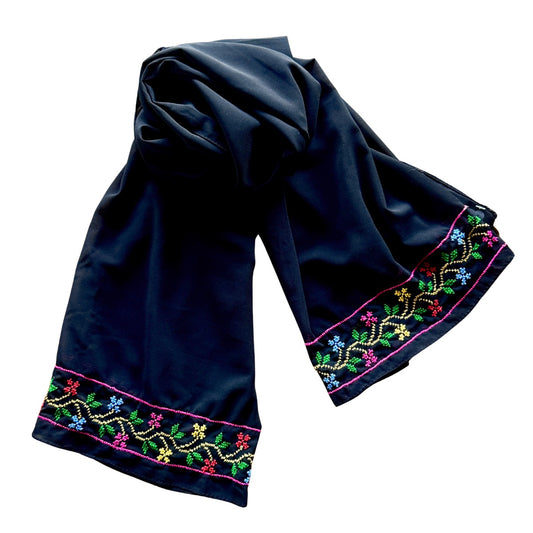 Embroidered Chiffon Scarf- Floral Vine