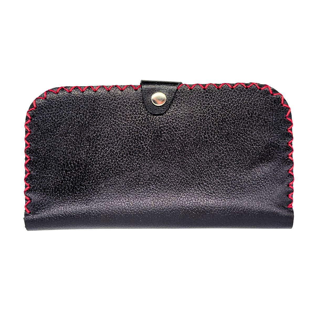 Leather Bi-Fold Snap Wallet - Black