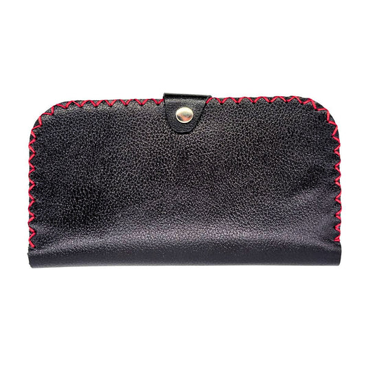 Leather Bi-Fold Snap Wallet - Black