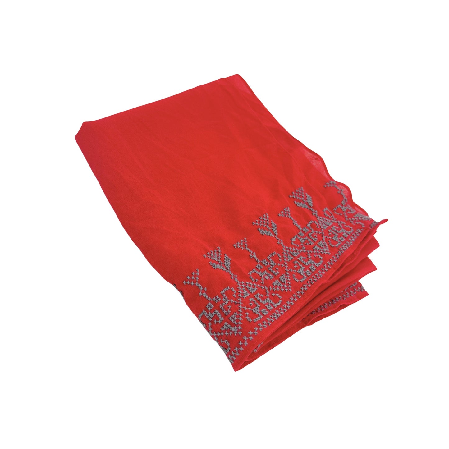 Embroidered Chiffon Scarf - Pomegranate