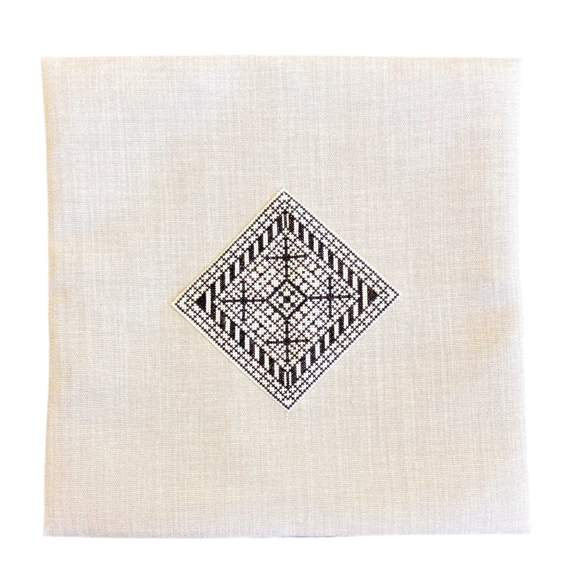 Diamond Embroidered Pillow Cover - Cream/Black