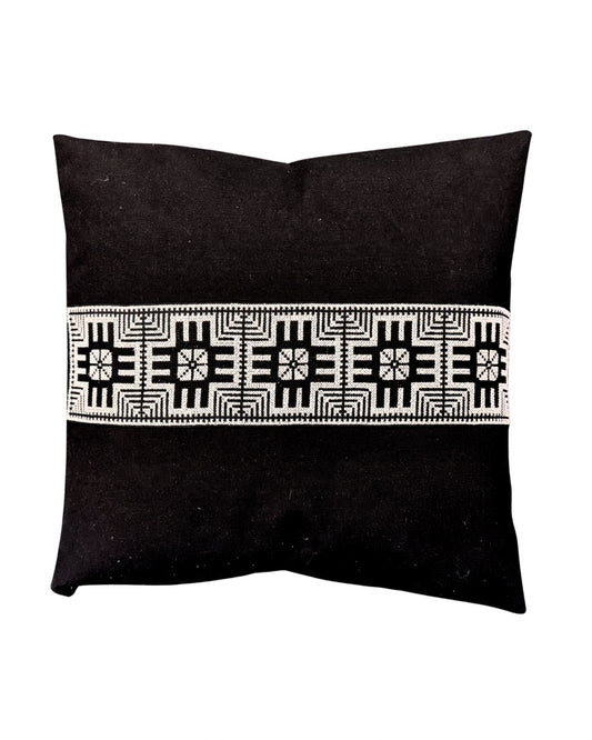 Star Embroidered Pillow Cover - Black
