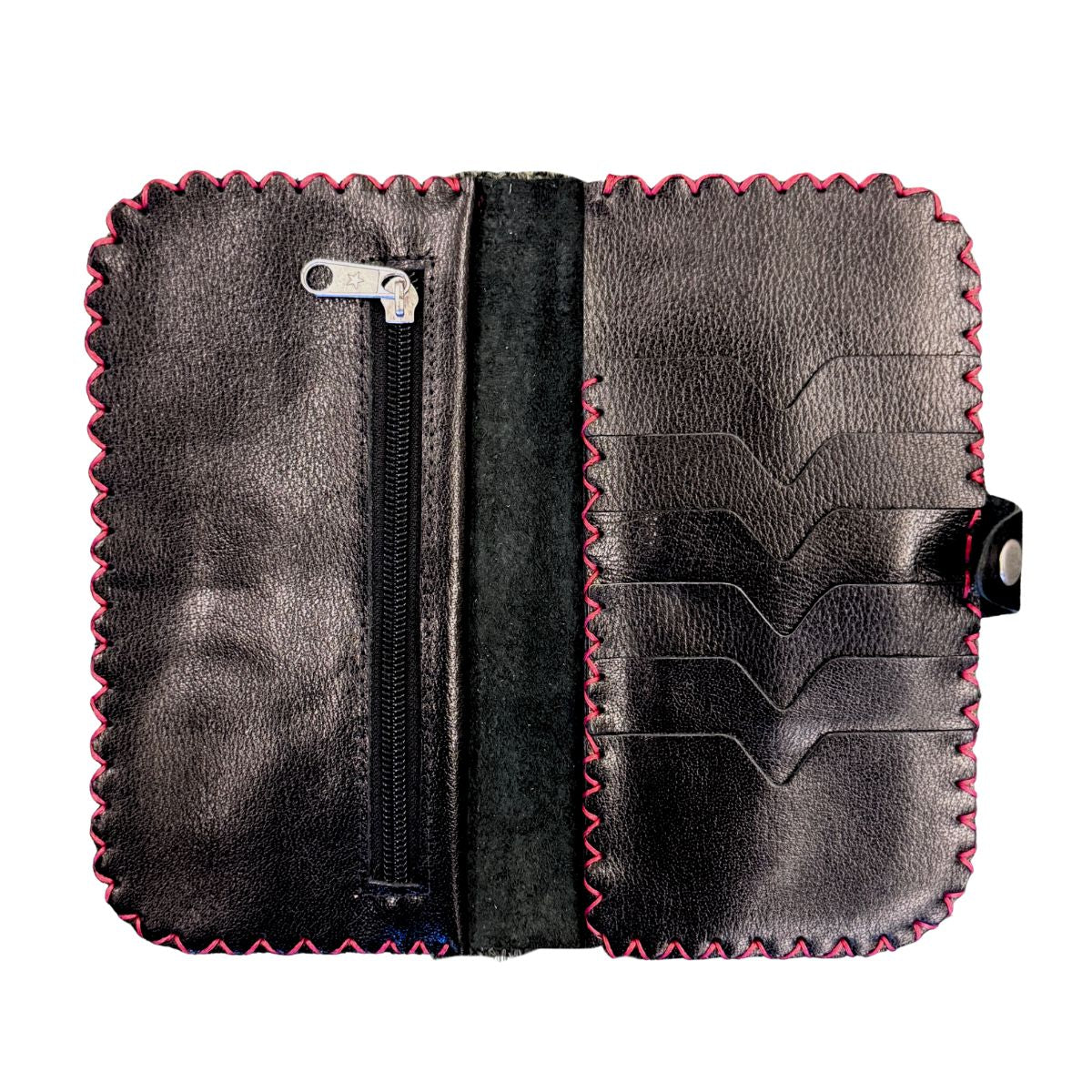 Leather Bi-Fold Snap Wallet - Black