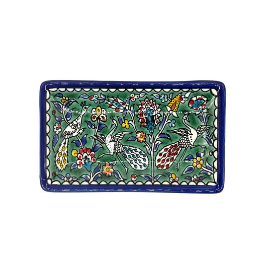 Ceramic Rectangular Dish (7”) - Green Peacock