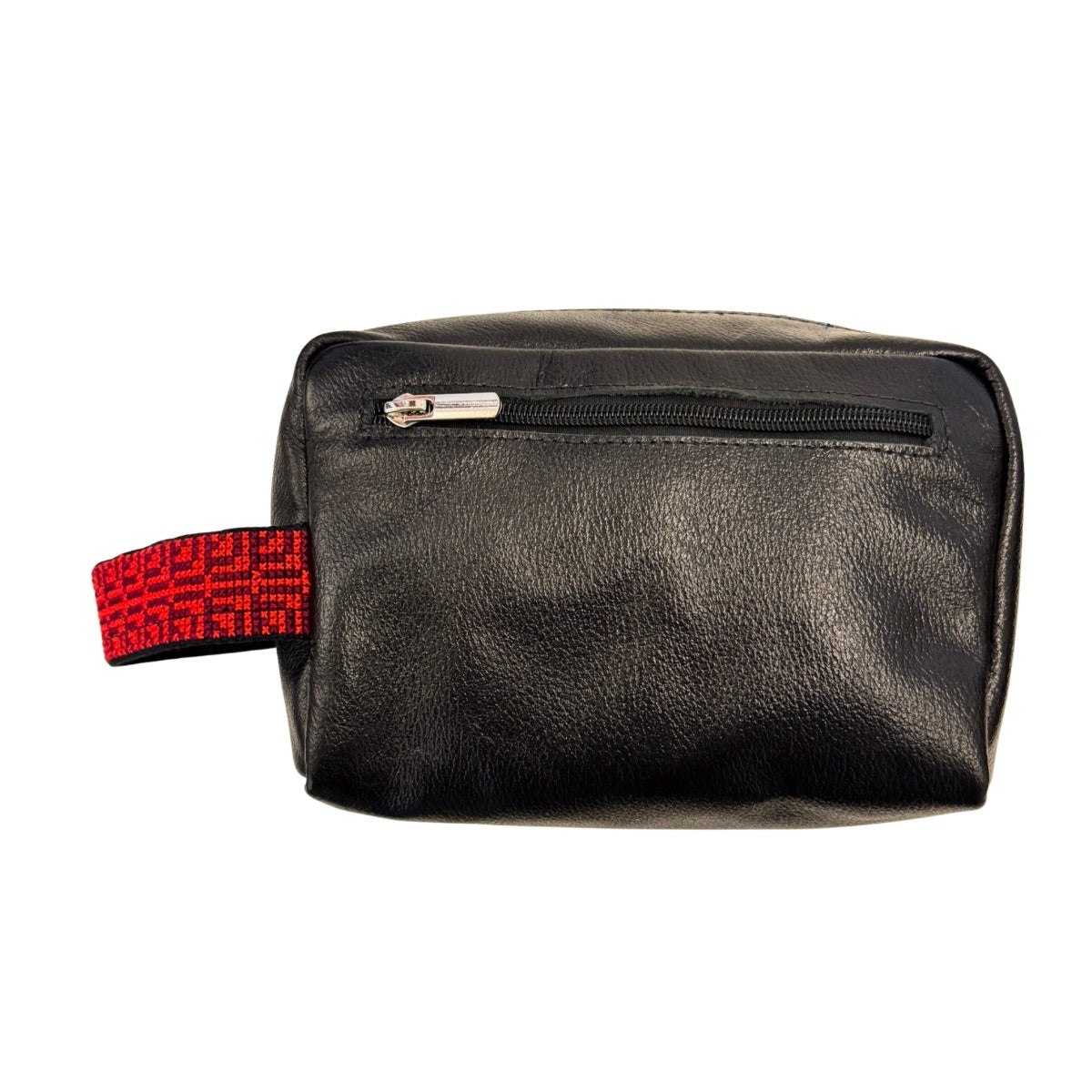 Leather Toiletry Bag w/Embroidery - Black & Red